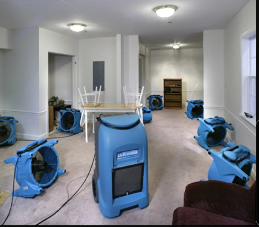 Air movers and dehumidifier setup for Water Damage Restoration in Linthicum